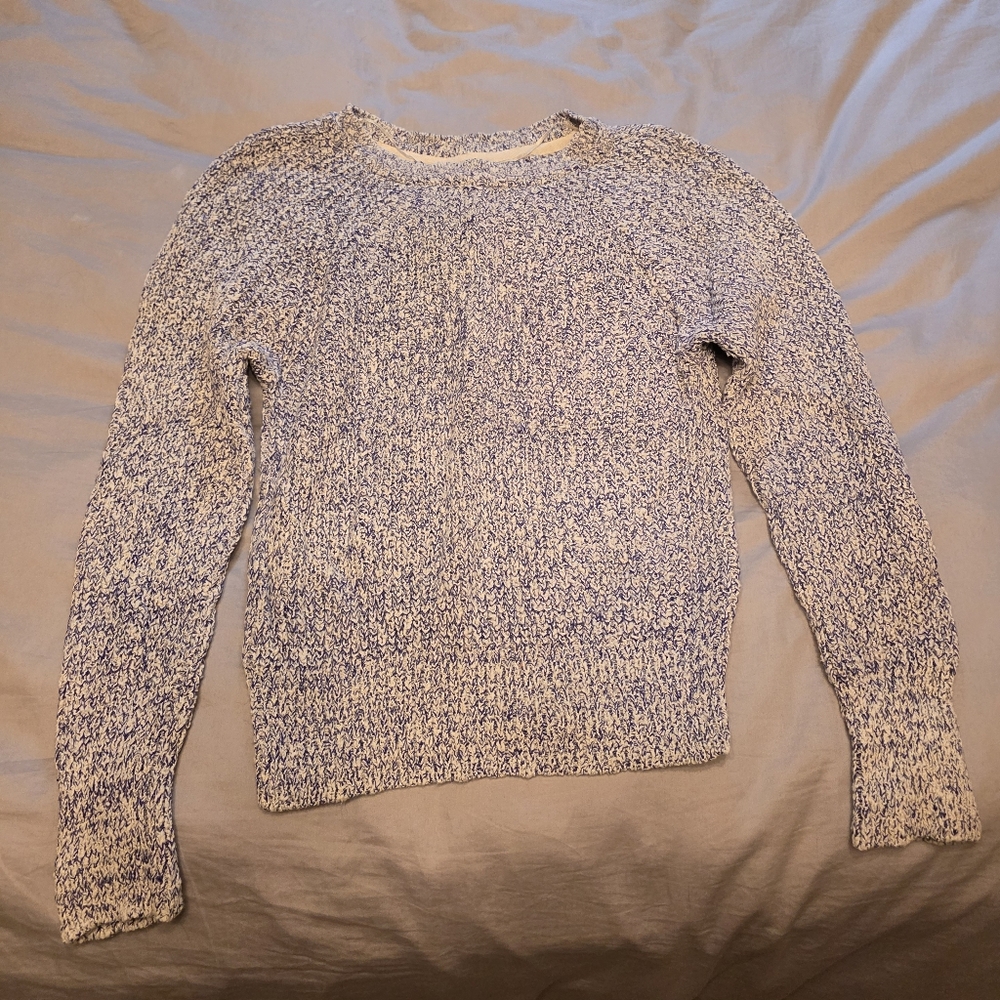 Free People Cozy Blue and White Crew Neck Sweater